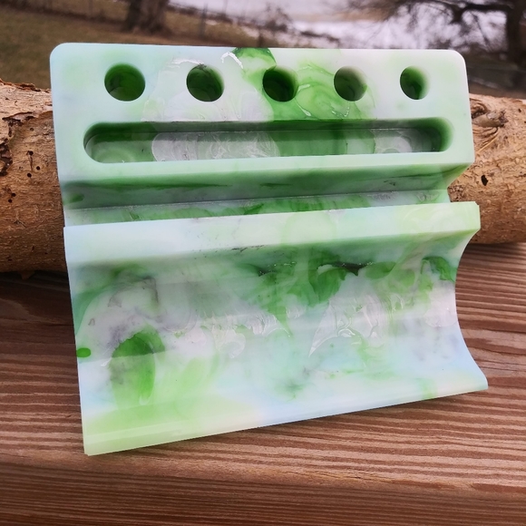 Desk Organizer Phone Holder Tablet Stand Handmade Resin Tech Gear - Picture 6 of 17